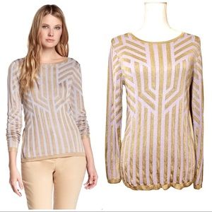 Intarsia metallic Gold Lavender Geo Stripe Sweater Medium